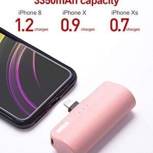 iWALK Mini Portable Charger for iPhone with Built in Cable, 3350mAh Compatible with iPhone 11 pro/Xs/XS Max/XR/X/8/7/6/Plus Airpods(2 Pack Pink and White)