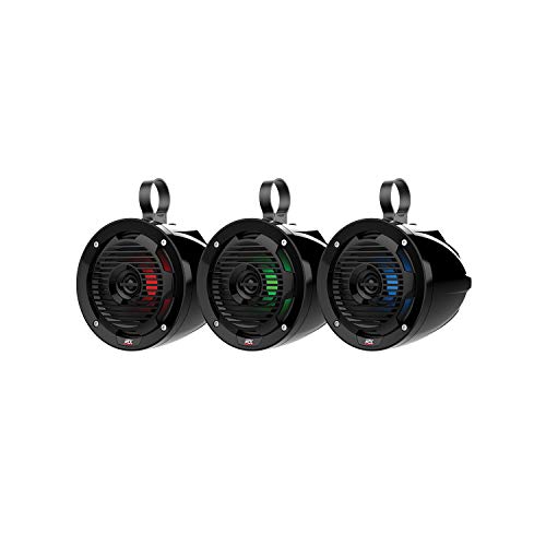 MTX MUD65PL Mud Series 6.5 Inch 50 Watt RMS Handlebar Cage Mount Weatherproof Coaxial Motorcycle ATV UTV Speaker Pair with RGB LED Lights