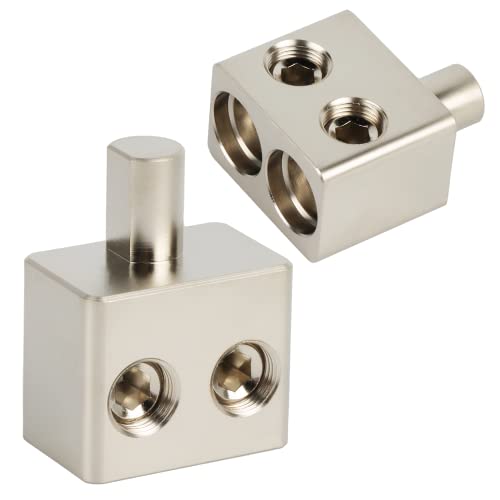 Koauto 1 Pair ​Dual Inputs 1/0 Gauge to 1/0 Gauge Car Audio Amp Input Reducers Left & Right, Brass with Chrome Finish