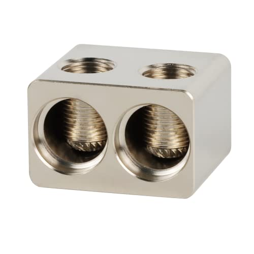 Koauto 1 Pair ​Dual Inputs 1/0 Gauge to 1/0 Gauge Car Audio Amp Input Reducers Left & Right, Brass with Chrome Finish