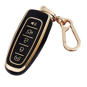 qixiubia for ford key fob cover keyless remote smart key fob shell with keychain fit for ford c-max edge escape expedition explorer flex focus taurus lincoln mks mkt mkx navigator (black)