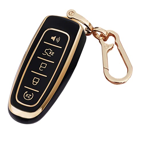 QIXIUBIA for Ford Key Fob Cover Keyless Remote Smart Key Fob Shell with Keychain Fit for Ford C-Max Edge Escape Expedition Explorer Flex Focus Taurus Lincoln MKS MKT MKX Navigator (Black)