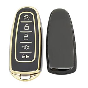 QIXIUBIA for Ford Key Fob Cover Keyless Remote Smart Key Fob Shell with Keychain Fit for Ford C-Max Edge Escape Expedition Explorer Flex Focus Taurus Lincoln MKS MKT MKX Navigator (Black)