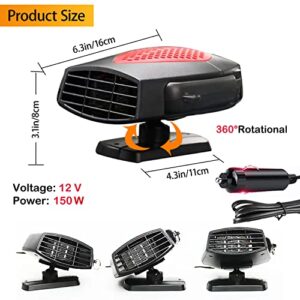 Portable Car Heater Fan,12V 150W Car Fast Heating Defrost Defogger Space Automobile Windscreen Fan Heater Cooling Fan Plug in Cigarette Lighter