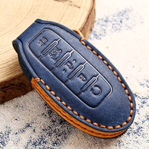 3W Key Fob Cover Case Compatible for Nissan Genuine Leather Remote Fob Cover with Keychain Soft Leather 360° Protection for Nissan, 5 Buttons - Ocea Blue