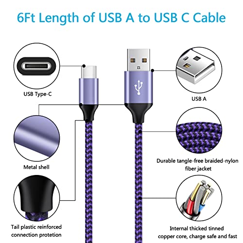 4Pack 6ft Fast USB Type C Cable Phone Charger Charging Cord for Samsung Galaxy A14 A73 A53 A23 A32 A42 A52 A71 A51 5G A13 A03s, S23 S22 Ultra S21 FE 5G S20 S10 S10e S9 S8 Note 20 10 9 8, Z Fold/Flip 4