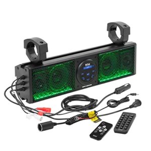 boss audio systems brt18rgb atv utv sound bar system – 18 inches wide, ipx5 rated weatherproof, bluetooth audio, amplified, 4 inch speakers, 1 inch tweeters, usb port, rgb multicolor illumination
