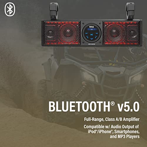 BOSS Audio Systems BRT18RGB ATV UTV Sound Bar System - 18 Inches Wide, IPX5 Rated Weatherproof, Bluetooth Audio, Amplified, 4 inch Speakers, 1 Inch Tweeters, USB Port, RGB Multicolor Illumination