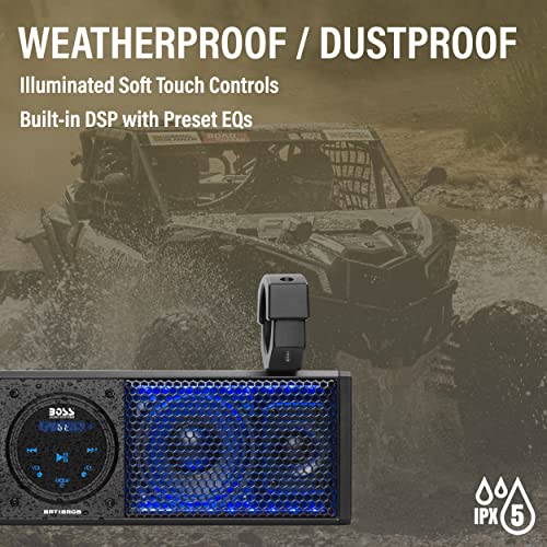 BOSS Audio Systems BRT18RGB ATV UTV Sound Bar System - 18 Inches Wide, IPX5 Rated Weatherproof, Bluetooth Audio, Amplified, 4 inch Speakers, 1 Inch Tweeters, USB Port, RGB Multicolor Illumination