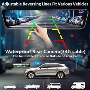 URVOLAX OEM 12" Mirror Dash Cam Voice Control,Car Backup Rear View Mirror Camera with Detached Front Lens,1296P Full HD Digital Rearview Dual Split Screen,Night Vision,Parking Assist,GPS