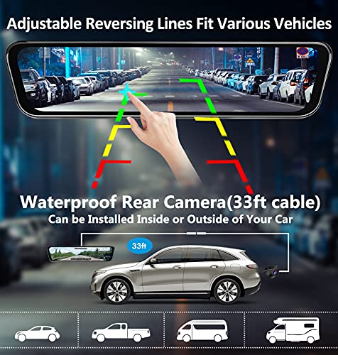 URVOLAX OEM 12" Mirror Dash Cam Voice Control,Car Backup Rear View Mirror Camera with Detached Front Lens,1296P Full HD Digital Rearview Dual Split Screen,Night Vision,Parking Assist,GPS