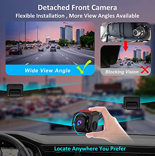 URVOLAX OEM 12" Mirror Dash Cam Voice Control,Car Backup Rear View Mirror Camera with Detached Front Lens,1296P Full HD Digital Rearview Dual Split Screen,Night Vision,Parking Assist,GPS