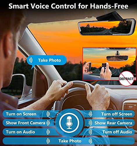 URVOLAX OEM 12" Mirror Dash Cam Voice Control,Car Backup Rear View Mirror Camera with Detached Front Lens,1296P Full HD Digital Rearview Dual Split Screen,Night Vision,Parking Assist,GPS