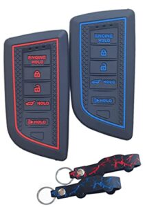 runzuie 2pcs silicone smart remote key fob compatible with 2023 2022 acura rdx mdx key fob cover 5 buttons (black with red/blue)