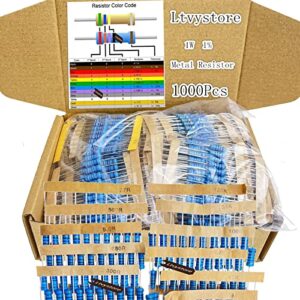 1w resistors kit, ltvystore 1000pcs 100 values resistor assortment metal film, 1 ohm – 1m ohm resistor pack assorted 1 watt, 1% resistance resistors set compatible for arduino