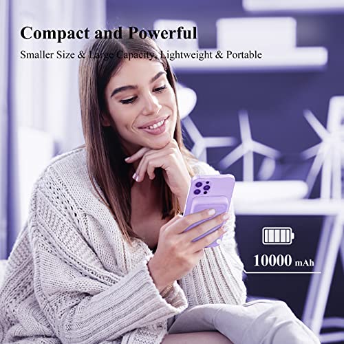 MAKEBETT Magnetic Wireless Power Bank, 10000mAh 22.5W PD Mini Foldable Magsafe Battery Pack with LED Display Wireless Portable Charger Phone Stand and USB-C for iPhone 14/13/12 Series (Purple)