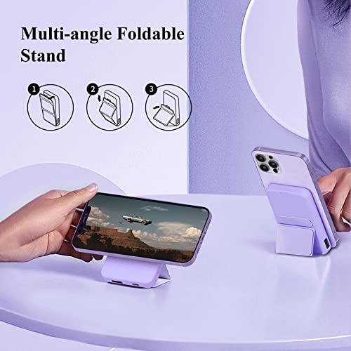 MAKEBETT Magnetic Wireless Power Bank, 10000mAh 22.5W PD Mini Foldable Magsafe Battery Pack with LED Display Wireless Portable Charger Phone Stand and USB-C for iPhone 14/13/12 Series (Purple)