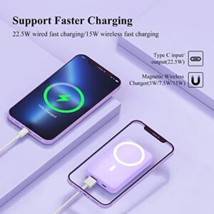 MAKEBETT Magnetic Wireless Power Bank, 10000mAh 22.5W PD Mini Foldable Magsafe Battery Pack with LED Display Wireless Portable Charger Phone Stand and USB-C for iPhone 14/13/12 Series (Purple)