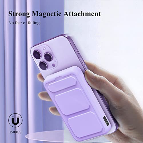 MAKEBETT Magnetic Wireless Power Bank, 10000mAh 22.5W PD Mini Foldable Magsafe Battery Pack with LED Display Wireless Portable Charger Phone Stand and USB-C for iPhone 14/13/12 Series (Purple)