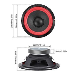 Facmogu 2PCS 8in Full Range Audio Speakers, RMS 50W Peak 120W, 4 Ohm Car Vehicle Audio Full Range Drivers, Wide Range DIY Loudspeaker Woofer Replacement - Red