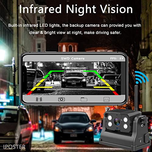 Magnetic Wireless Rechargeable Backup Camera - IPOSTER WiFi Backup Camera with Battery Night Vision Easy for Hitching Horse Gooseneck Boat Travel Trailer RV Fifth Wheels Camper for iPhone iPad Android