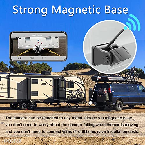 Magnetic Wireless Rechargeable Backup Camera - IPOSTER WiFi Backup Camera with Battery Night Vision Easy for Hitching Horse Gooseneck Boat Travel Trailer RV Fifth Wheels Camper for iPhone iPad Android