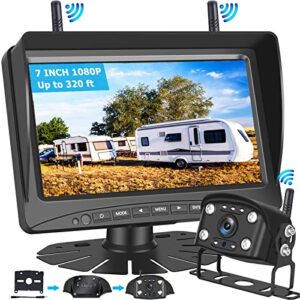 kobanoica wireless backup camera for rv truck trailer camper 5th wheel boat,back up camera system with 7” monitor + digital signals rear view camera + adapter for furrion pre-wired rvs