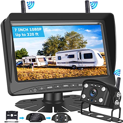 KOBANOICA Wireless Backup Camera for RV Truck Trailer Camper 5th Wheel Boat,Back Up Camera System with 7'' Monitor + Digital Signals Rear View Camera + Adapter for Furrion Pre-Wired RVs