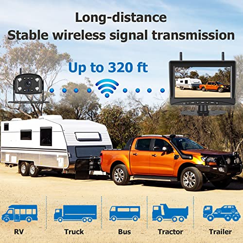 KOBANOICA Wireless Backup Camera for RV Truck Trailer Camper 5th Wheel Boat,Back Up Camera System with 7'' Monitor + Digital Signals Rear View Camera + Adapter for Furrion Pre-Wired RVs