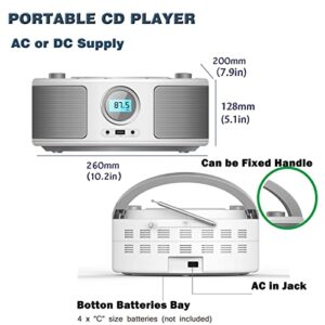 WISCENT Portable Top Loading CD Player Boombox with Bluetooth,FM Stereo Radio,USB,AUX,Headphone Jack,4W RMS, AC/DC Operated,Programmable CD Player