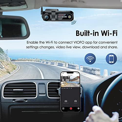 VIOFO T130 2 Channel Dash Cam, Front Inside/Cabin 1440P+1080P Dual Channel Car Dash Camera, Built-in WiFi GPS, IR Night Vision, Supercapacitor, G-Sensor, Parking Monitor, 256GB Supported