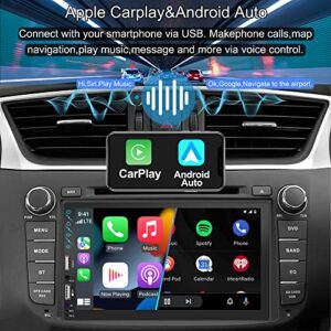 Double Din Car Stereo Radio Voice Control Apple Carplay & Android Auto,7In HD LCD Touch Screen Bluetooth 5.2,MP5 Player with MirrorLink,2.1A Charge/Backup Camera,USB/SD A/FM Audio Receiver,Subwoofer