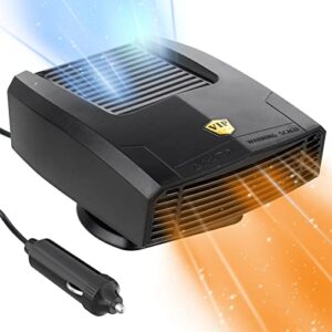 2022 newest car heater,12v 150w portable 2-in-1 heating/cooling fan with plug-in cigarette lighter windshield fast heating defrost defogger 360° rotary base for car truck suv rv trailer