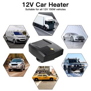 2022 Newest Car Heater,12V 150W Portable 2-in-1 Heating/Cooling Fan with Plug-in Cigarette Lighter Windshield Fast Heating Defrost Defogger 360° Rotary Base for Car Truck SUV RV Trailer