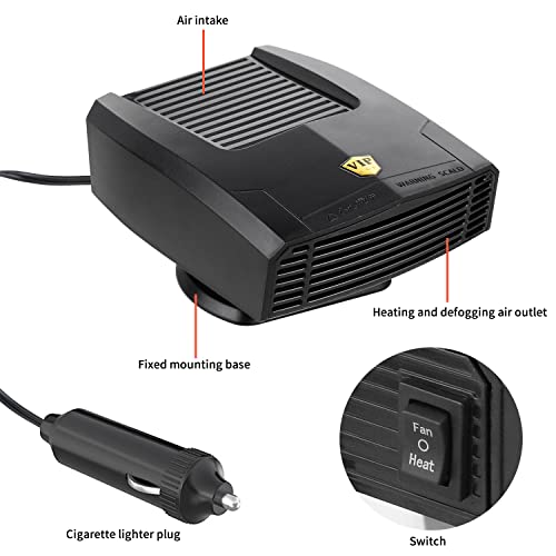 2022 Newest Car Heater,12V 150W Portable 2-in-1 Heating/Cooling Fan with Plug-in Cigarette Lighter Windshield Fast Heating Defrost Defogger 360° Rotary Base for Car Truck SUV RV Trailer