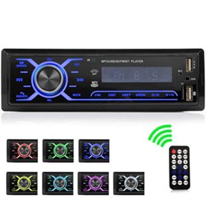 ruifudio single din bluetooth car stereo fm, radio receiver with usb/aux-in/sd card port /usb support for playing music, hands free calling mp3 player with wireless remote control,7 lighting colors