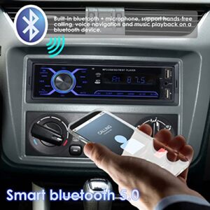 RuiFuDio Single Din Bluetooth Car Stereo FM, Radio Receiver with USB/AUX-in/SD Card Port /USB Support for Playing Music, Hands Free Calling MP3 Player with Wireless Remote Control,7 Lighting Colors