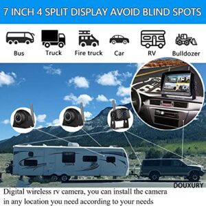 Wireless Backup Camera for RV Truck Trailer Camper Digital 3 Rear/Side View Cameras & HD 1080P 4 Splits 7" Screen with Adapter for Furrion Pre-Wired Night Vision IP69 Waterproof 170° Wide View Angle