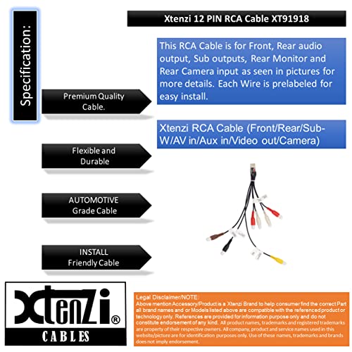 Xtenzi RCA Cord Assembly Harness Car Audio Video Compatible with Pioneer AVH240EX, AVH241EX, DMH130BT, DMH240EX, DMH241EX, DMH340EX, DMH341EX, DMH342EX