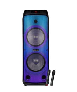 dolphin spf-1212r powerful sound & bass 5100w | portable rechargeable big party speaker | dual 12″, 3x 1 tweeters | led party lights, handles and wheels