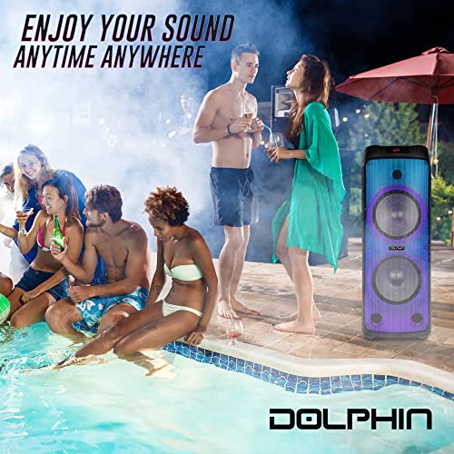Dolphin SPF-1212R Powerful Sound & BASS 5100W | Portable Rechargeable Big Party Speaker | Dual 12", 3X 1 Tweeters | LED Party Lights, Handles and Wheels