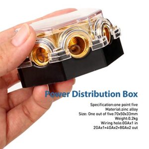 JUNPIN HARDWARE Amp Copper Audio Power Distribution Block 0 Gauge AWG in 2/4/8 Gauge AWG 5 Way Out for Audio Splitter Ground Distribution Connecting Block