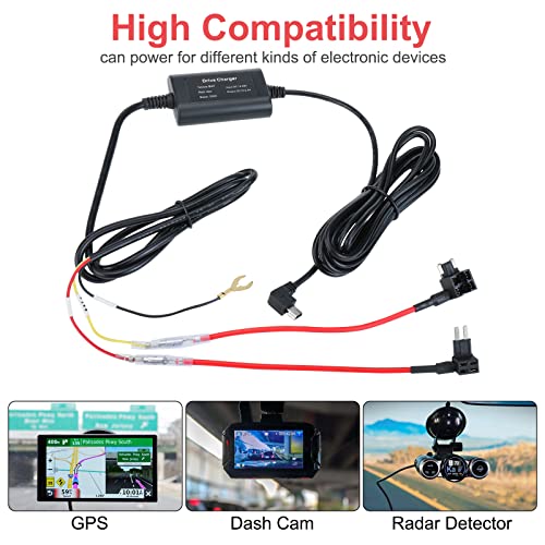 AuInn Dash Cam Hardwire Kit, Dash Camera Charger Power Cord(13ft), Converts 12V-28V to 5V/2.5A, 8 Fuse Adapters and 8 Fuses, Mini Hard Wire Kit Fuse for Car Dash Cam, Low Voltage Protection