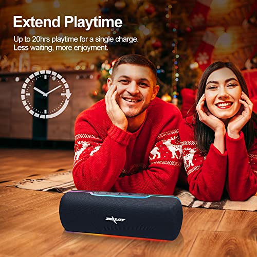 ZEALOT Portable Bluetooth Speaker, Outdoor Speaker, Wireless Speaker with Subwoofer 20W, Dual Pairing, Loud Stereo Bass, Waterproof IPX5, Dual Driver/USB/TF/AUX, Long Playtime, Home/Outdoor/Gym–Black