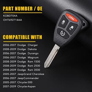 Flip Key Fob Blade Replacement Fit for Dodge Ram Dakota Charger Durango Magnum Jeep Grand Cherokee Commander Chrysler Aspen 300 2005 2006 2007 2008 2009, #KOBDT04A OHT692714AA, 4 Button Set 1