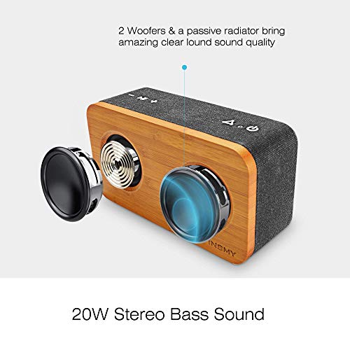 INSMY Retro Bluetooth Speaker, 20W Portable Wood Home Audio Super Bass Stereo with Subwoofer, Bluetooth 5.0 24H Playtime Support TF Card Aux Wireless Bookshelf Speaker for Party (Black)