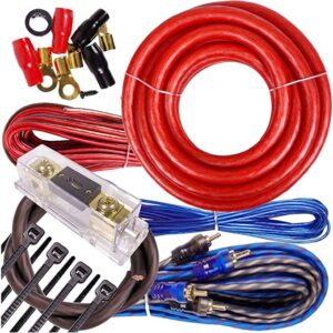 Gravity 1/0 Gauge Power Amp Kit Up to 6500 Watts Premium Elite Pro Flexible RCA Speakers Wires , 250A + 300A Fuse Included , Complete Blue DIY Hobbyist AWG Amplifier Installation Wiring