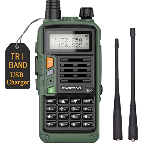 Green Baofeng UV-S9X3 5W Tri-Band Radio (UV-5R 3rd Gen) USB Charger Rechargeable Walkie Talkies Long Range Two Way Radio