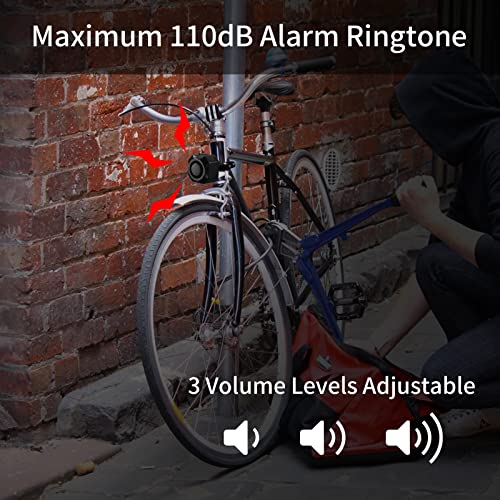 Rupse Rechargeable Bike Alarm with Remote, Motorcycle Alarm System with Motion Sensor, Waterproof 110dB Loud Anti-Theft Alarm Wireless Alarm System Outdoor for Motorcycle Bike E-Bike Scooter Vehicle