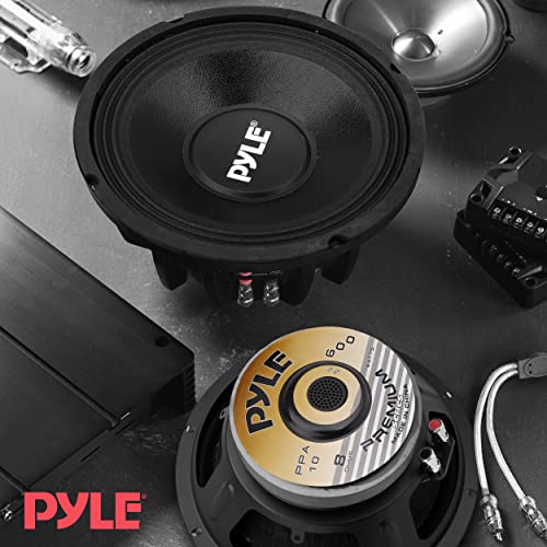 Pyle 10 Inch Car Midbass Woofer - 600 Watt High Powered Car Audio Sound Component Speaker System w/High-Temperature Kapton Voice Coil, 50Hz-5kHz Frequency, 89.2 dB, 8 Ohm, 50oz Magnet PPA10 Black